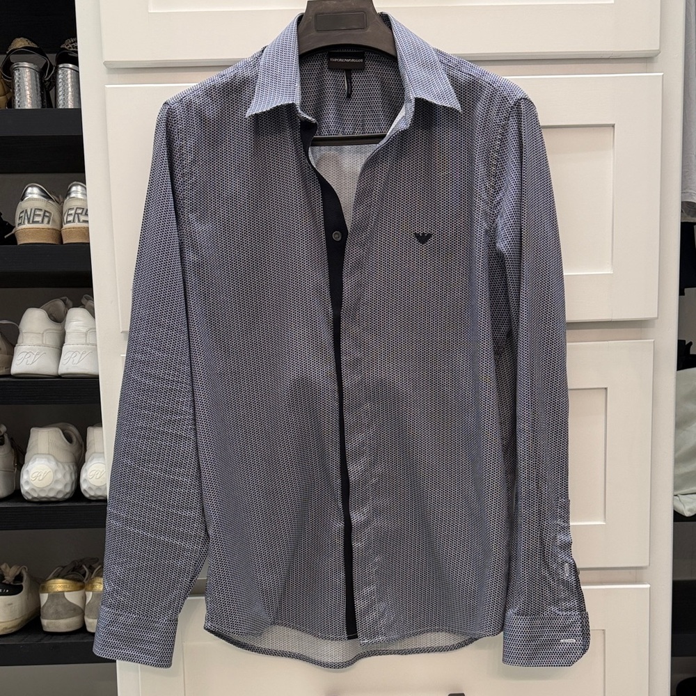 Emporio Armani Men's Patterned Navy Shirt
